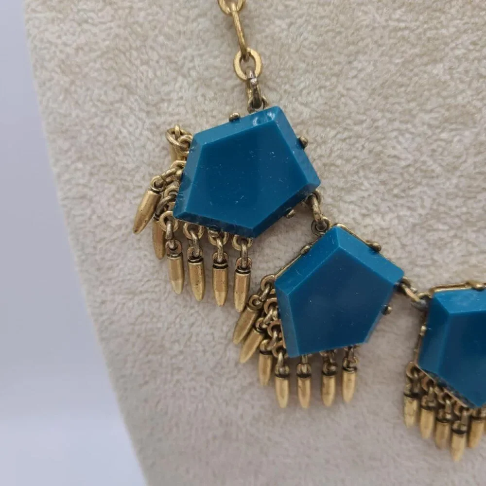 J Crew Emerald Green Resin Necklace with Fringe